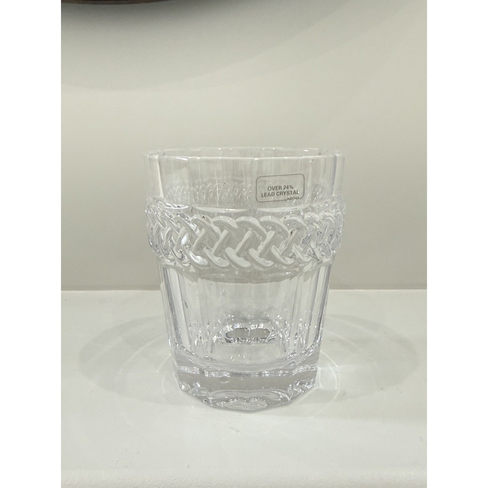 Vintage Lead Crystal Rocks Old Fashioned Glass 12 Panels 3D Chain Link Pattern